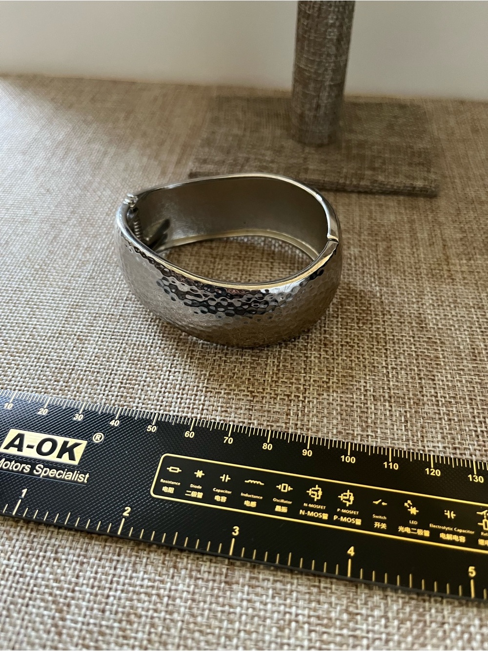 Hammered Silver Cuff Bracelet - Wide Open Bangle - Picture 3 of 9